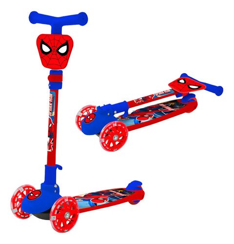 Monopatín plegable 3 ruedas con luz · Spider-Man