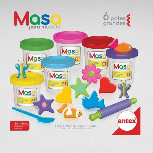 Masa para modelar Antex · 6 potes grandes con accesorios - Imagen 2