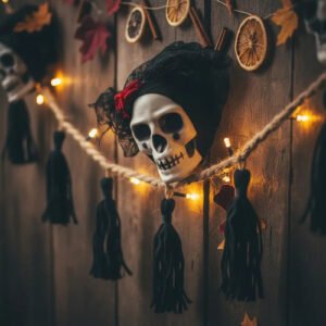 Calavera decorativa con velo · Halloween