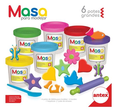 Masa para modelar Antex · 6 potes grandes con accesorios - Imagen 3