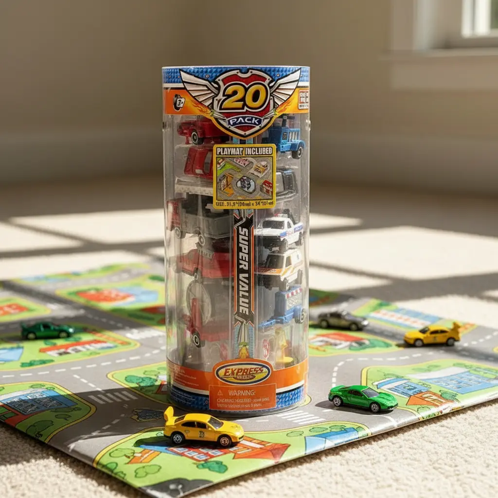 Express Wheels · Mega pack 15 autos + alfombra de ciudad (20 piezas)