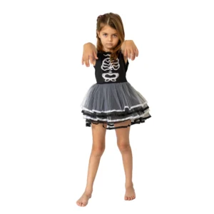 Disfraz de esqueleto para nena · Vestido con tutú blanco (New Toys)